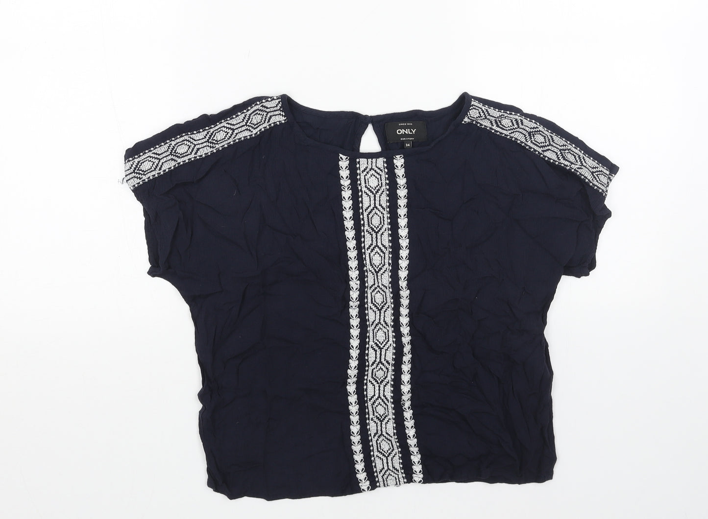 Only Womens Black Viscose Basic Blouse Size 6 Round Neck