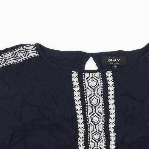 Only Womens Black Viscose Basic Blouse Size 6 Round Neck