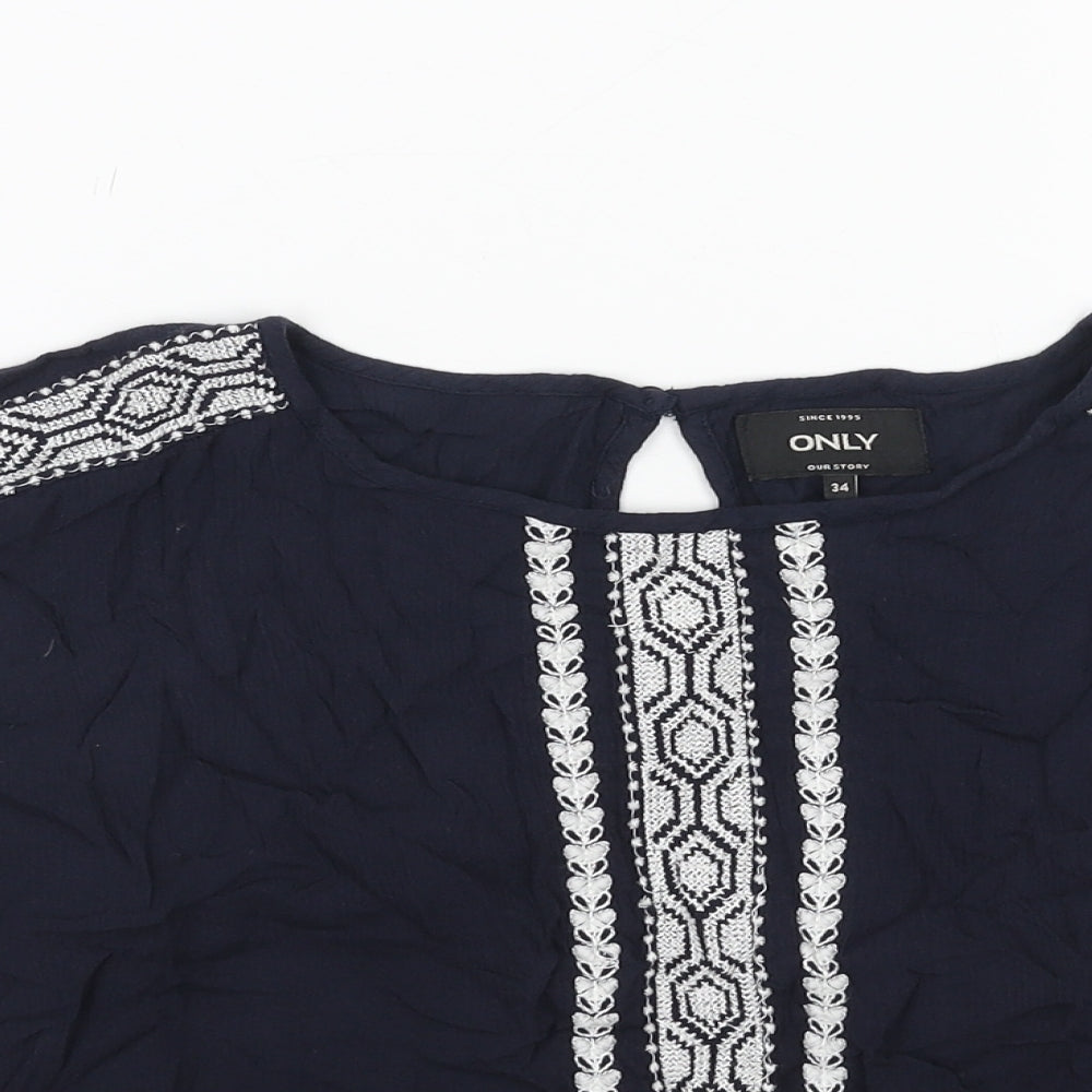 Only Womens Black Viscose Basic Blouse Size 6 Round Neck