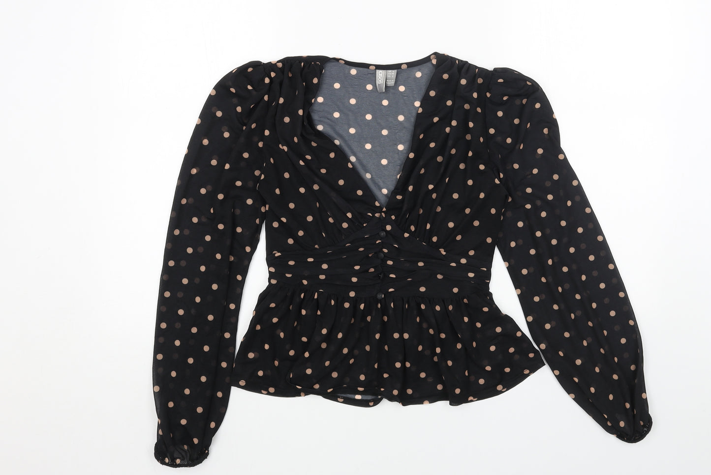 ASOS Womens Black Polka Dot Polyester Basic Blouse Size 6 V-Neck