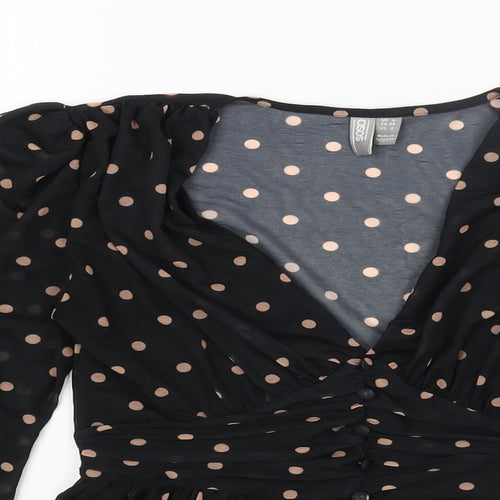 ASOS Womens Black Polka Dot Polyester Basic Blouse Size 6 V-Neck