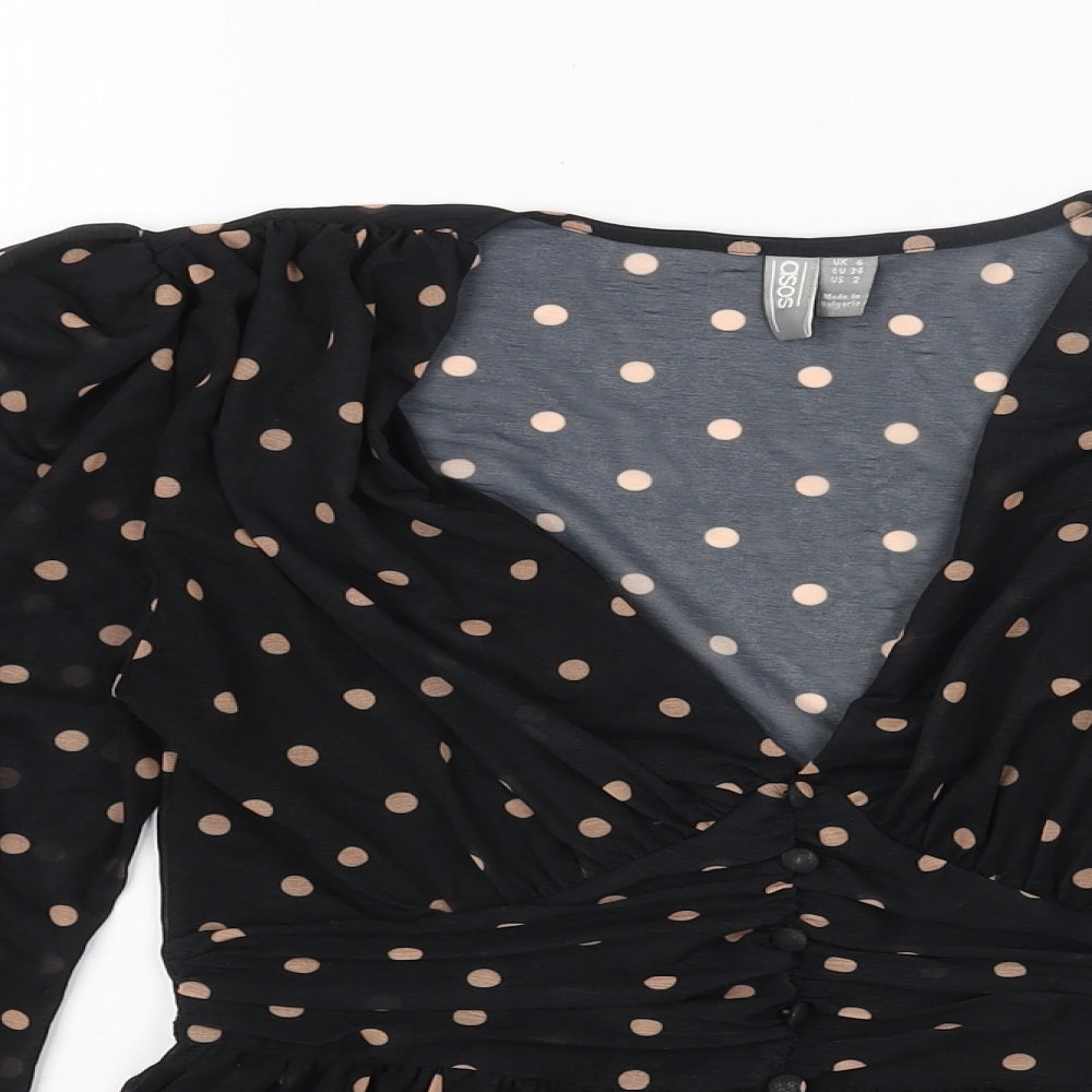 ASOS Womens Black Polka Dot Polyester Basic Blouse Size 6 V-Neck