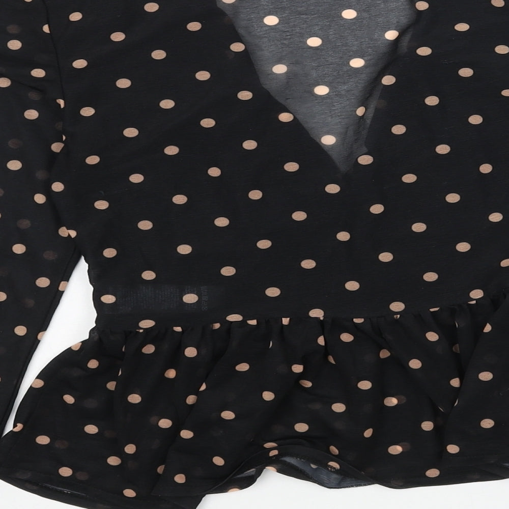 ASOS Womens Black Polka Dot Polyester Basic Blouse Size 6 V-Neck