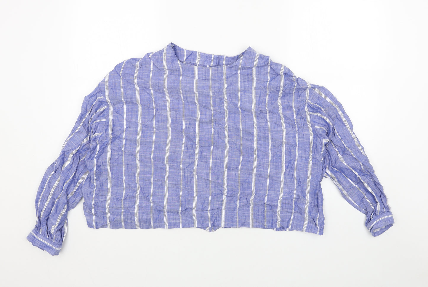Marks and Spencer Womens Blue Striped Viscose Basic Blouse Size 12 Round Neck