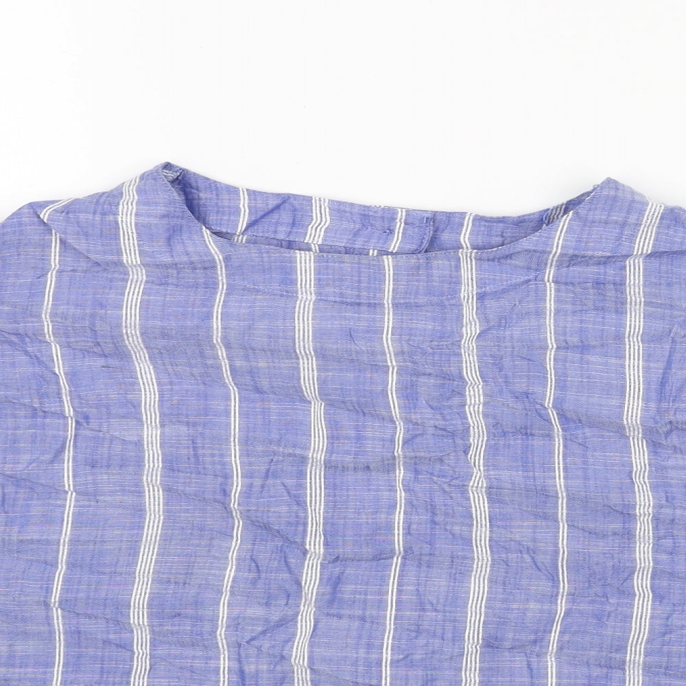 Marks and Spencer Womens Blue Striped Viscose Basic Blouse Size 12 Round Neck