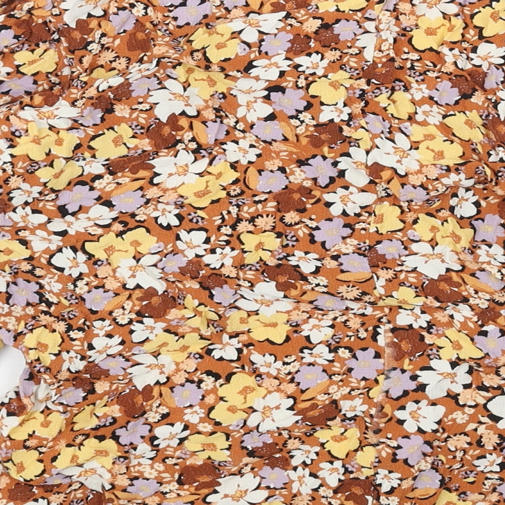 New Look Womens Brown Floral Viscose Basic Blouse Size 16 V-Neck