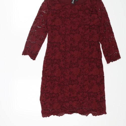 Izabel London Womens Red Geometric Polyester A-Line Size 10 Round Neck