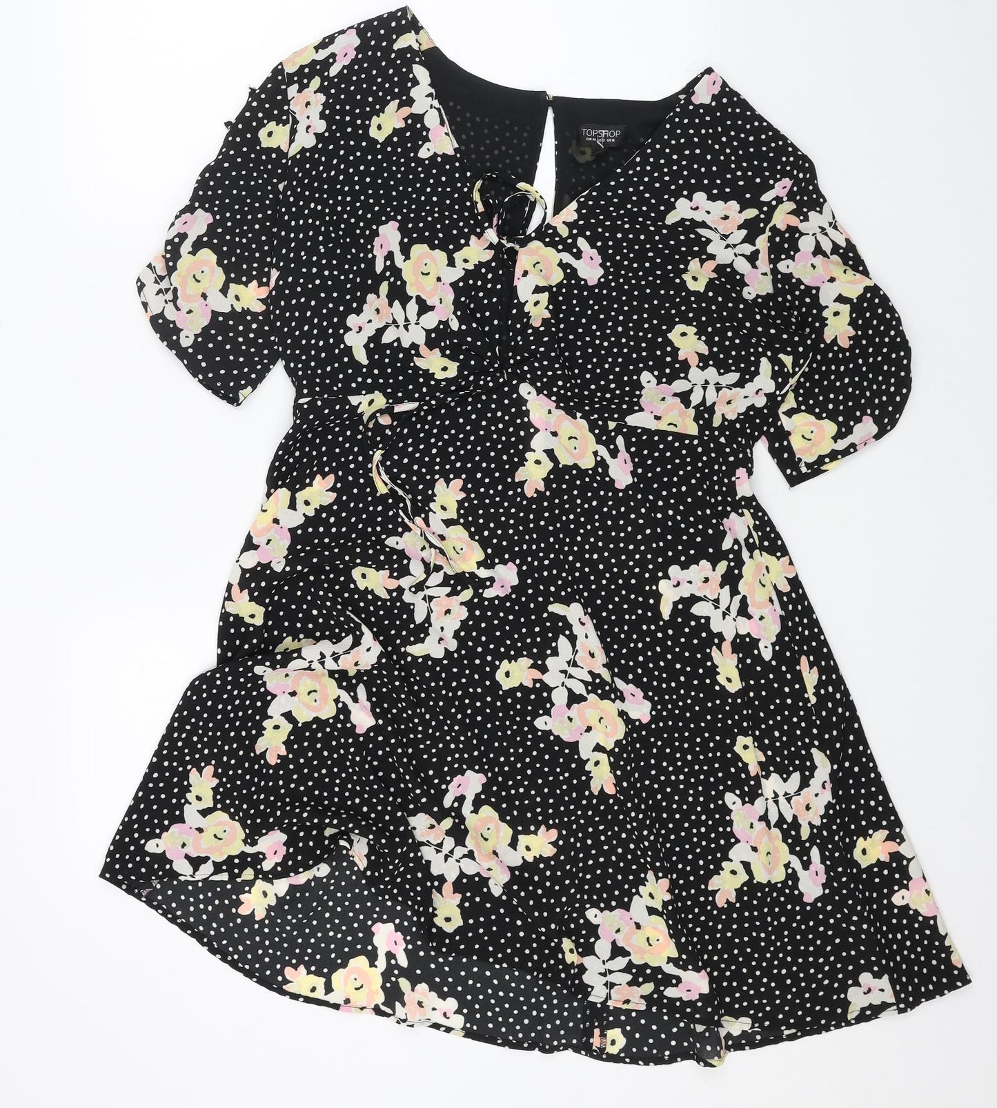 Topshop Womens Black Geometric Polyester Fit & Flare Size 16 V-Neck Zip