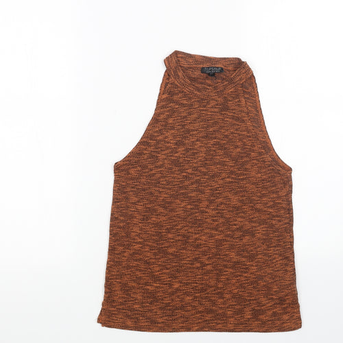 Topshop Womens Orange Polyester Basic Tank Size 10 Round Neck