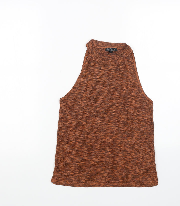 Topshop Womens Orange Polyester Basic Tank Size 10 Round Neck