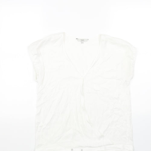 NEXT Womens White Polyester Basic Blouse Size 10 V-Neck