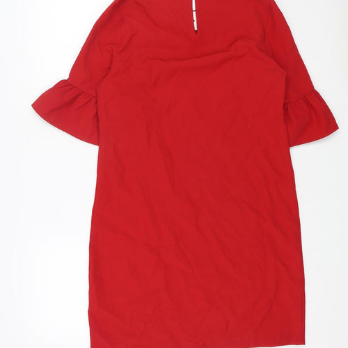 FUNNOW Womens Red Polyester A-Line Size M Round Neck Button