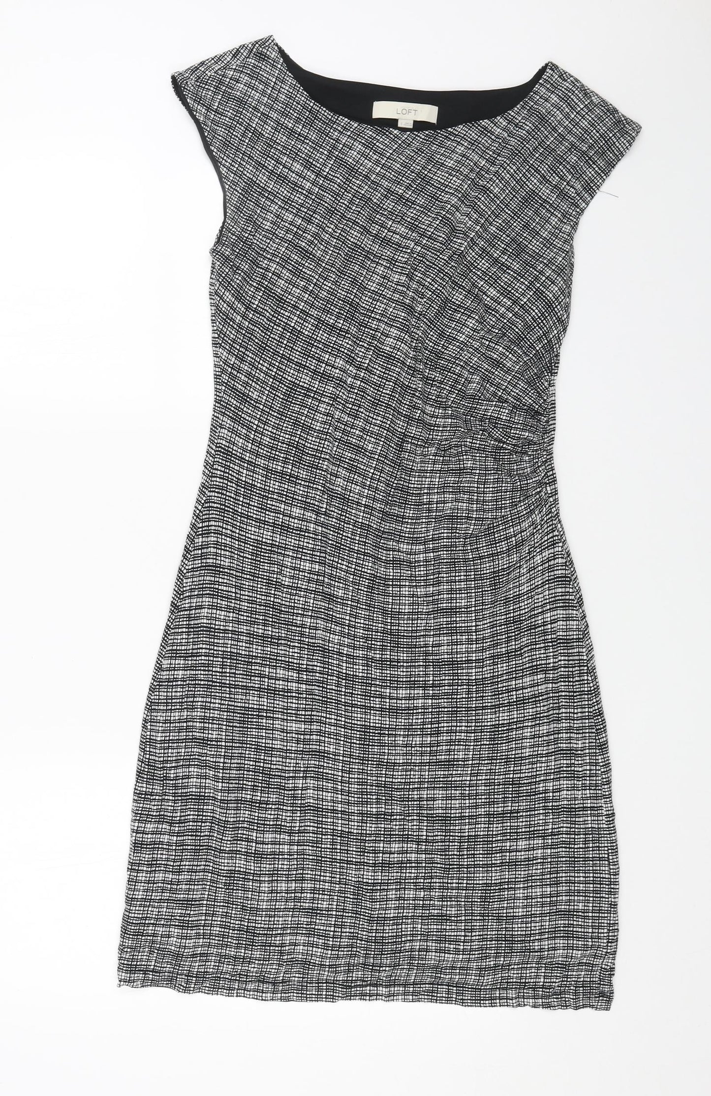 LOFT Womens Black Geometric Viscose A-Line Size S Boat Neck Pullover
