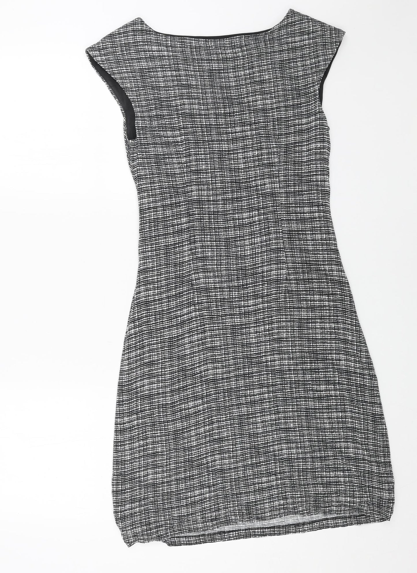LOFT Womens Black Geometric Viscose A-Line Size S Boat Neck Pullover