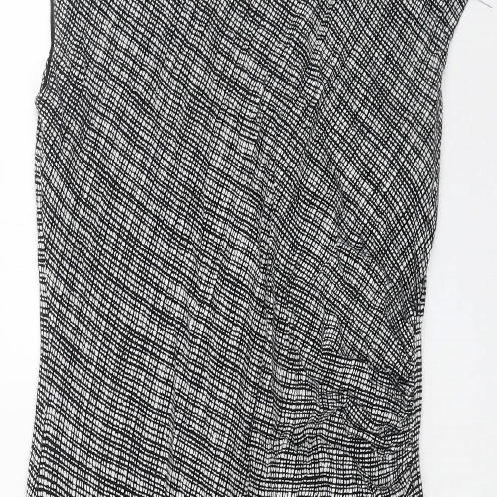 LOFT Womens Black Geometric Viscose A-Line Size S Boat Neck Pullover
