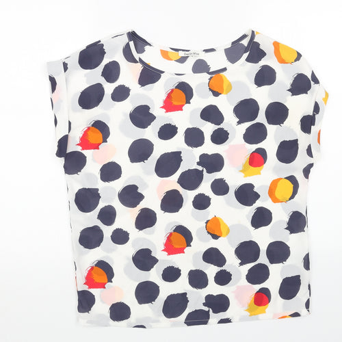 SWEET MISS Womens White Geometric Polyester Basic Blouse Size M Scoop Neck
