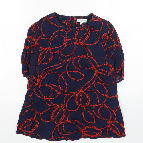 Warehouse Womens Blue Geometric Viscose Basic Blouse Size 6 Round Neck