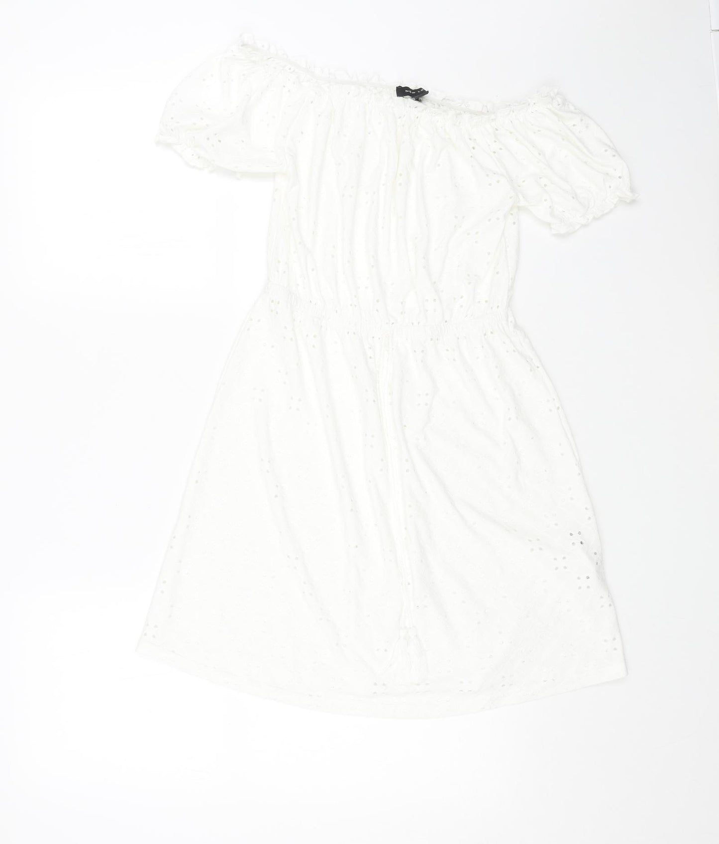 New Look Womens White Geometric Polyester Fit & Flare Size S Off the Shoulder Pullover