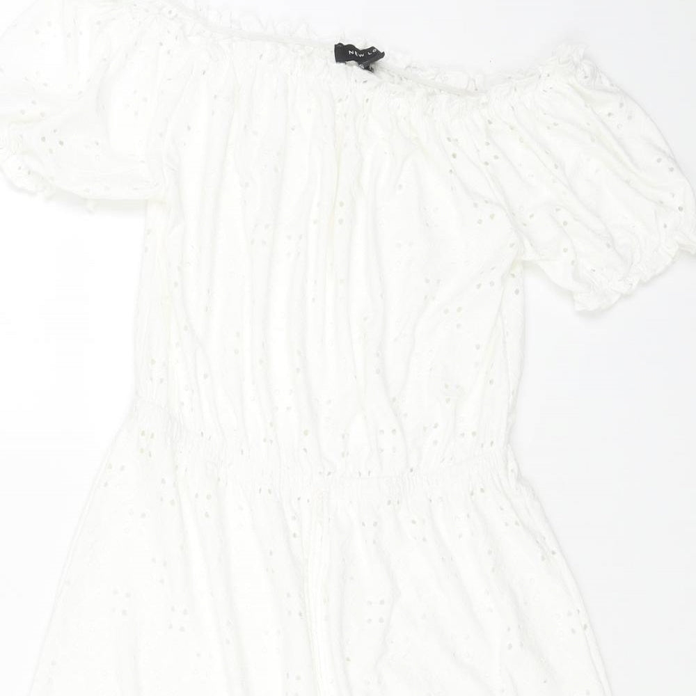 New Look Womens White Geometric Polyester Fit & Flare Size S Off the Shoulder Pullover