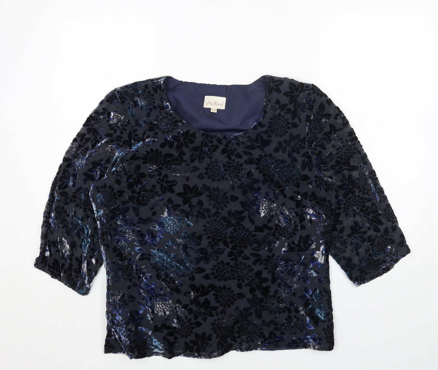 Adini Womens Blue Geometric Polyester Basic Blouse Size L Round Neck