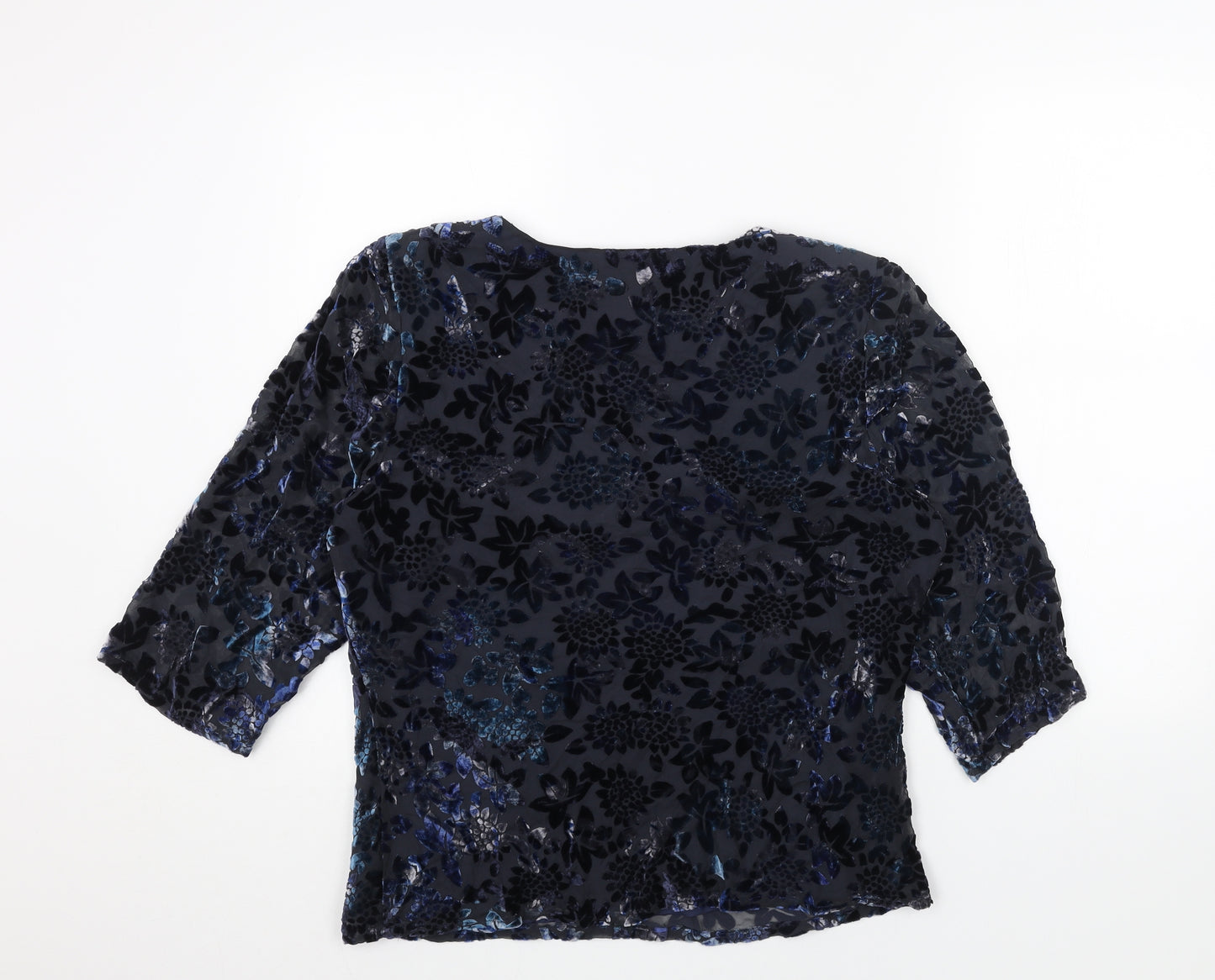 Adini Womens Blue Geometric Polyester Basic Blouse Size L Round Neck