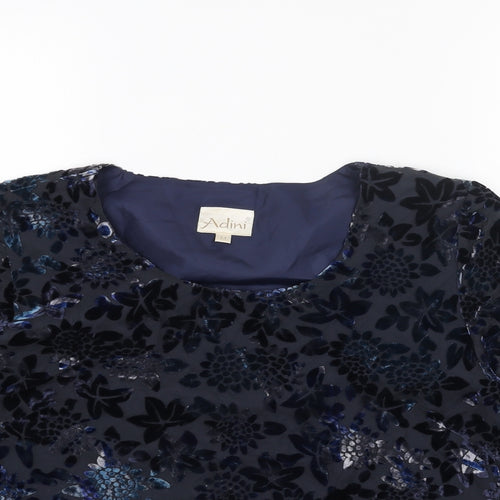 Adini Womens Blue Geometric Polyester Basic Blouse Size L Round Neck