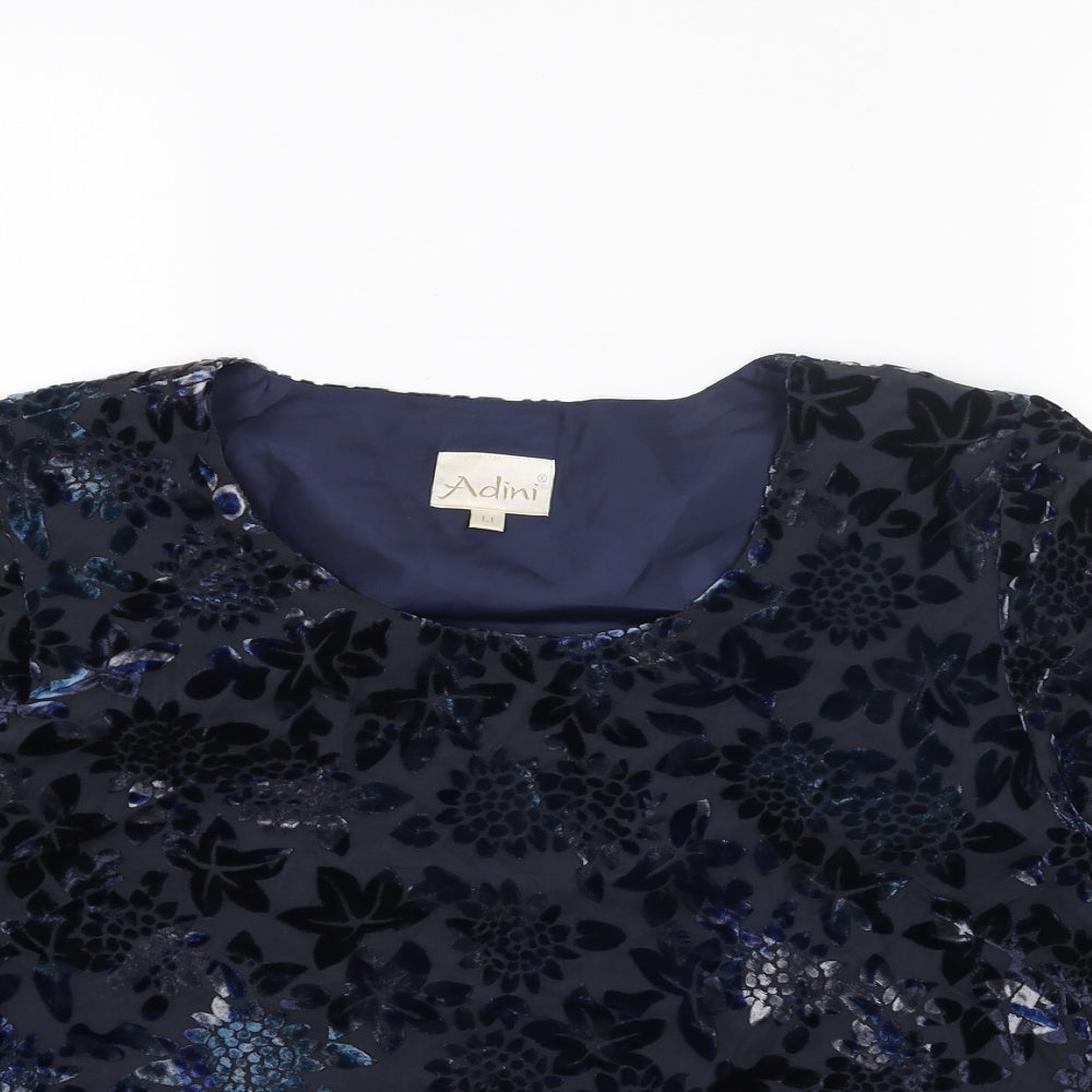 Adini Womens Blue Geometric Polyester Basic Blouse Size L Round Neck