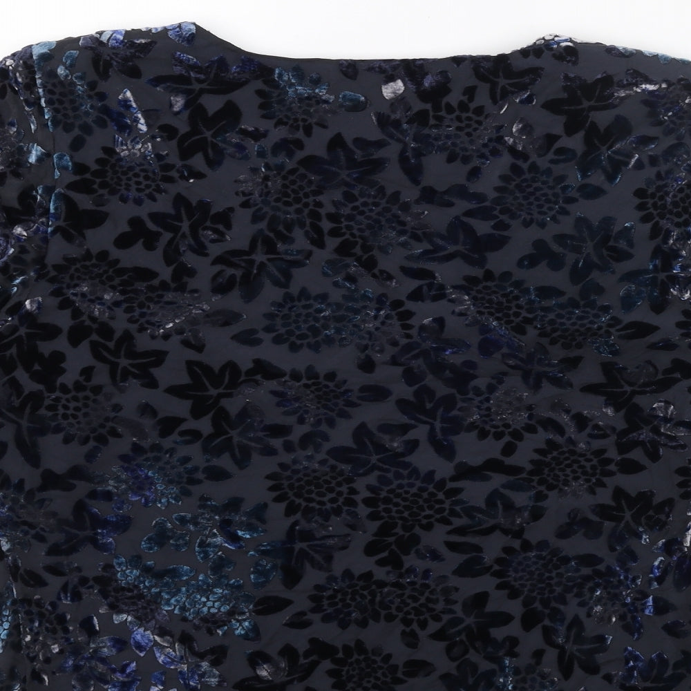 Adini Womens Blue Geometric Polyester Basic Blouse Size L Round Neck