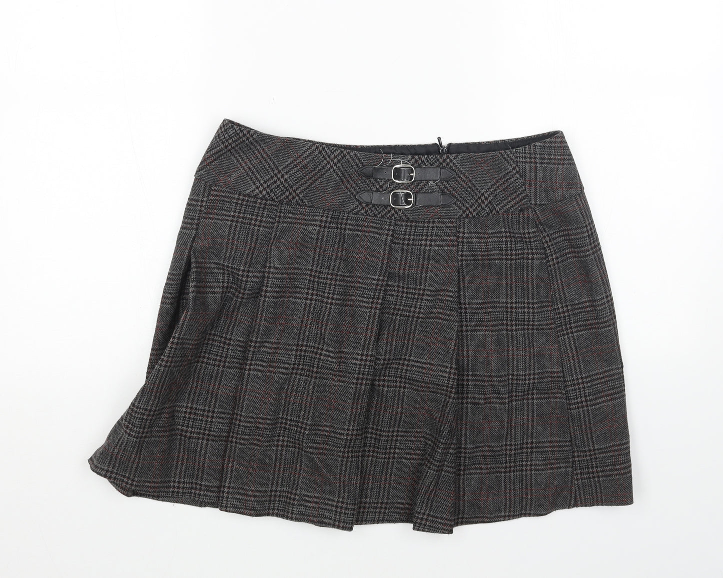 Preworn Womens Grey Plaid Polyester Mini Skirt Size 32 in Zip