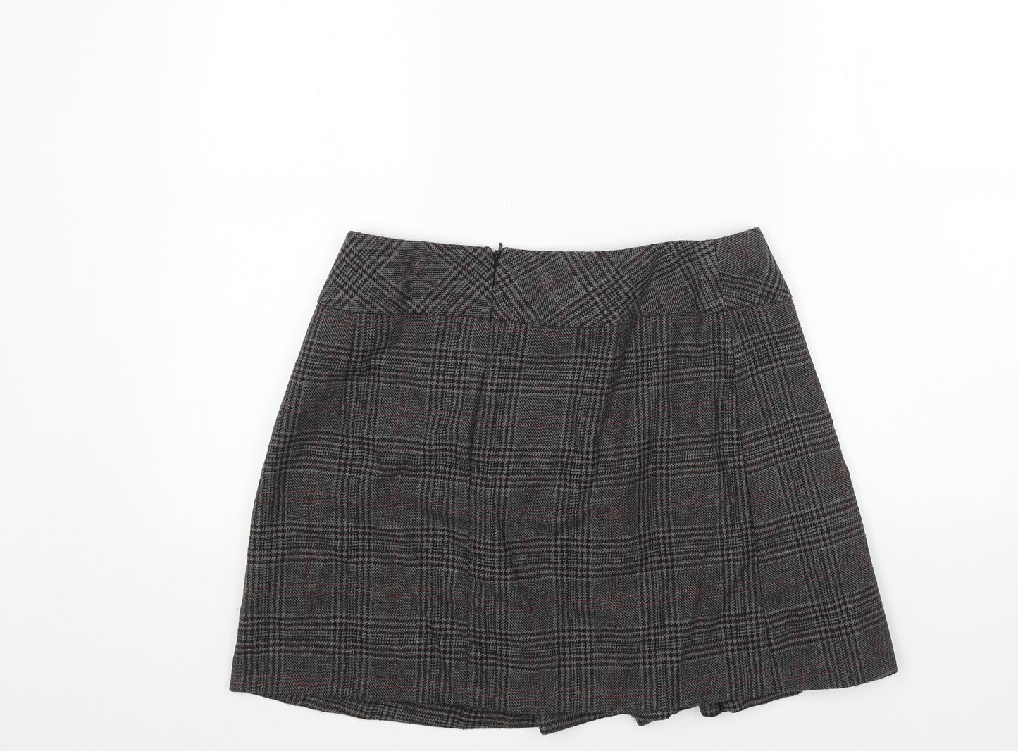 Preworn Womens Grey Plaid Polyester Mini Skirt Size 32 in Zip