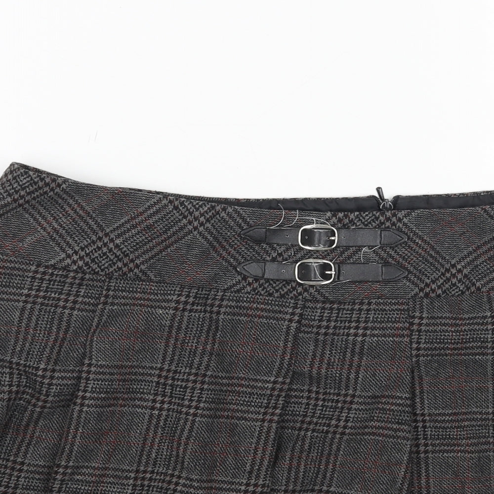 Preworn Womens Grey Plaid Polyester Mini Skirt Size 32 in Zip