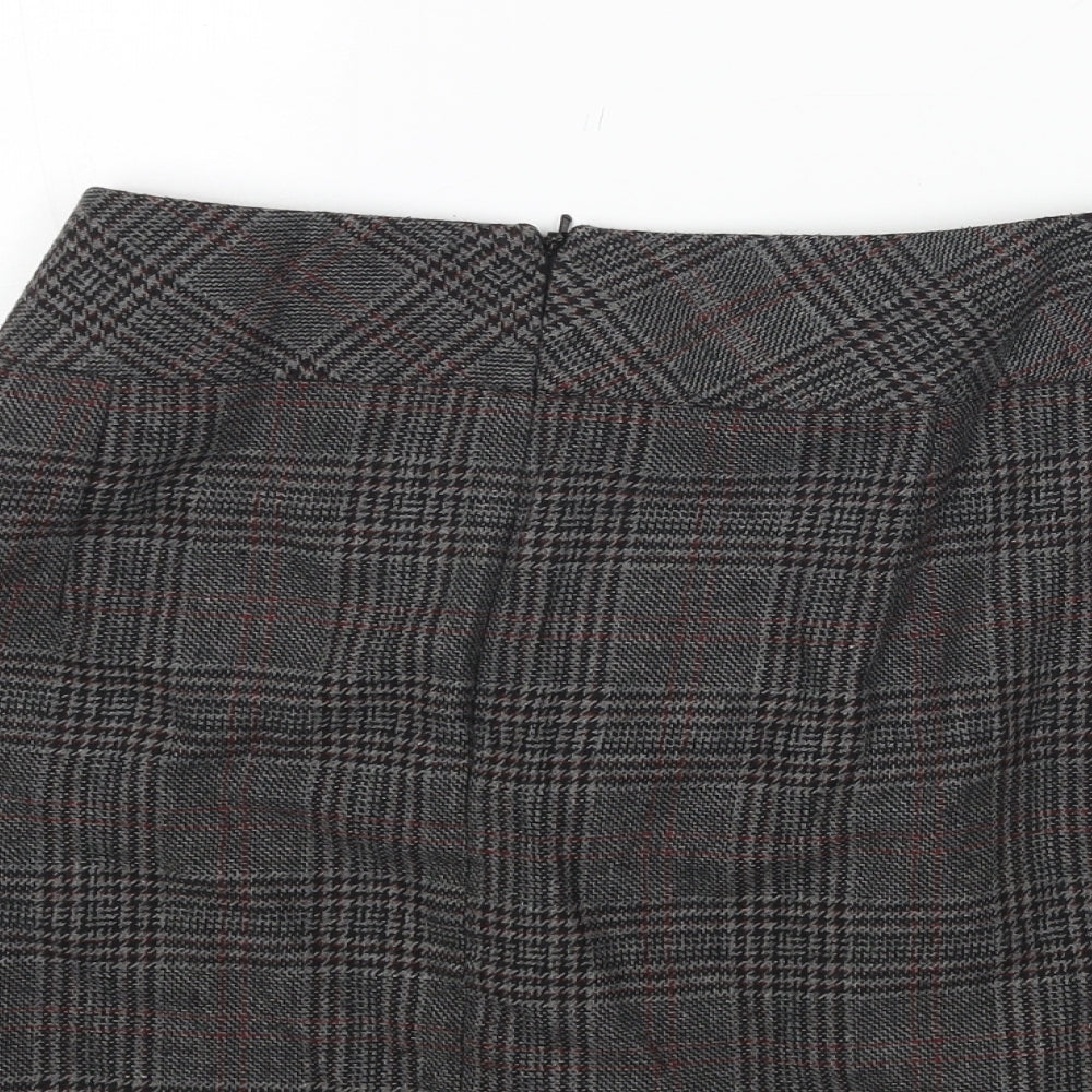 Preworn Womens Grey Plaid Polyester Mini Skirt Size 32 in Zip