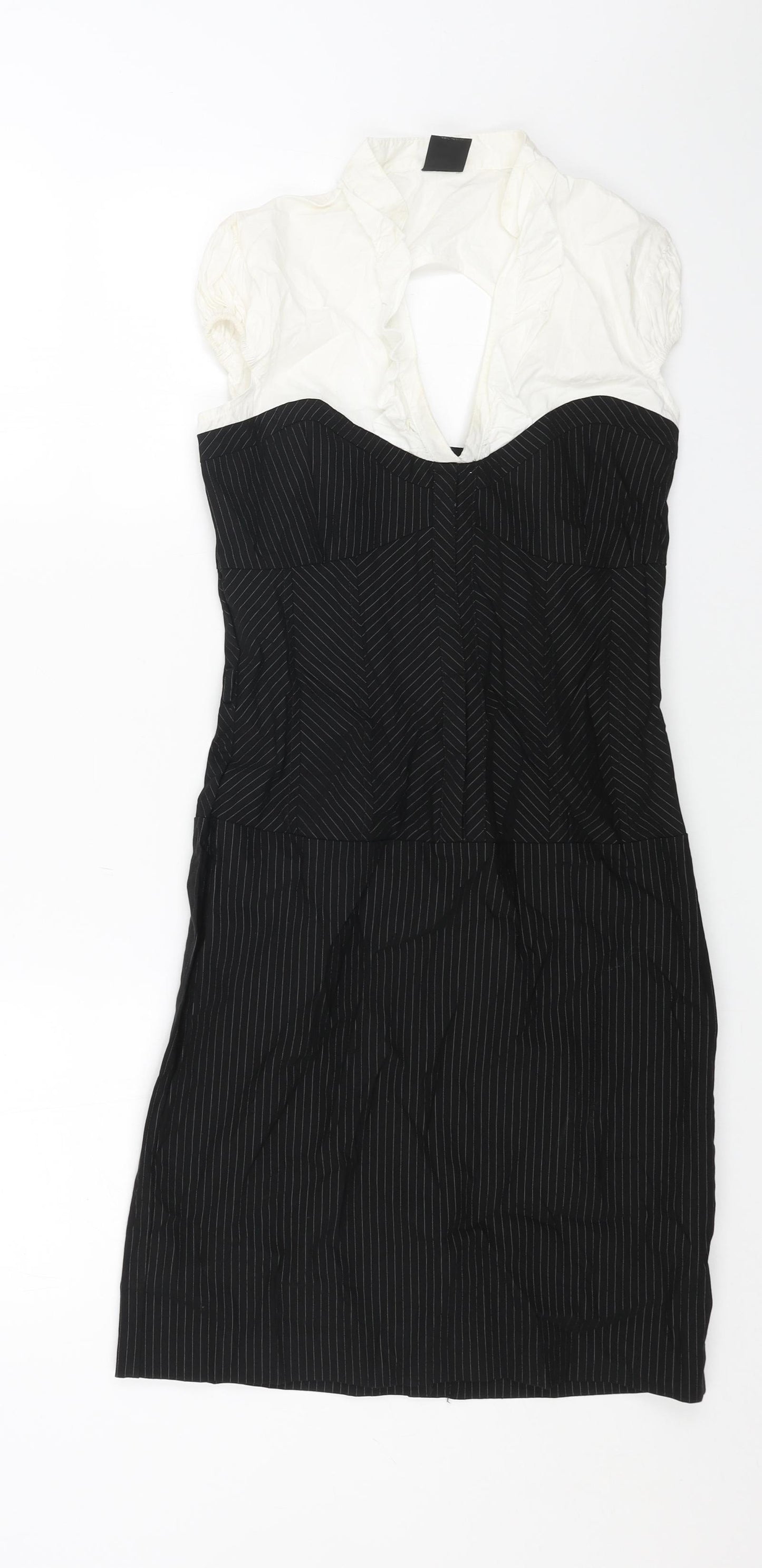 Bay Womens Black Colourblock Viscose A-Line Size 8 V-Neck Zip