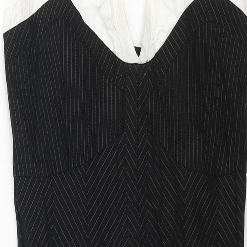 Bay Womens Black Colourblock Viscose A-Line Size 8 V-Neck Zip