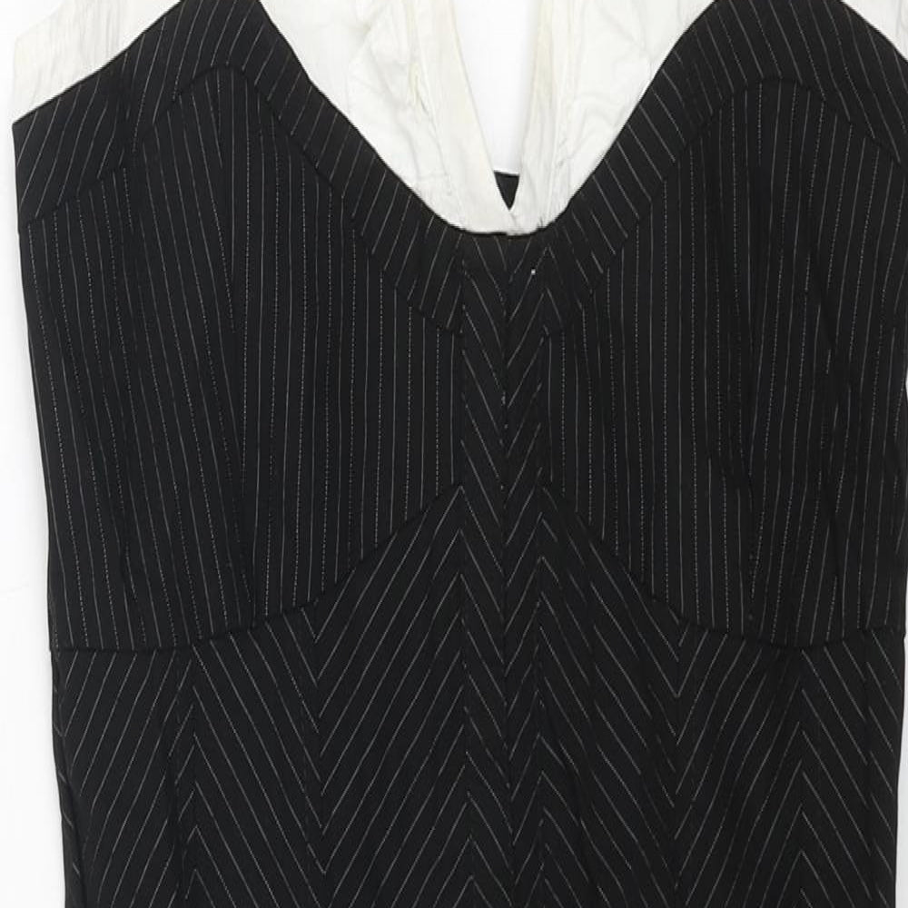 Bay Womens Black Colourblock Viscose A-Line Size 8 V-Neck Zip