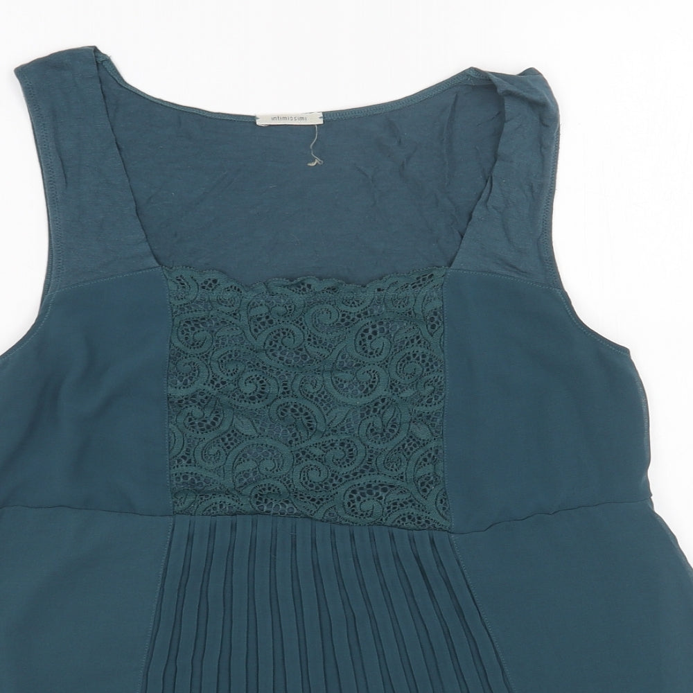 Preworn Womens Green Polyester Basic Blouse Size L Square Neck