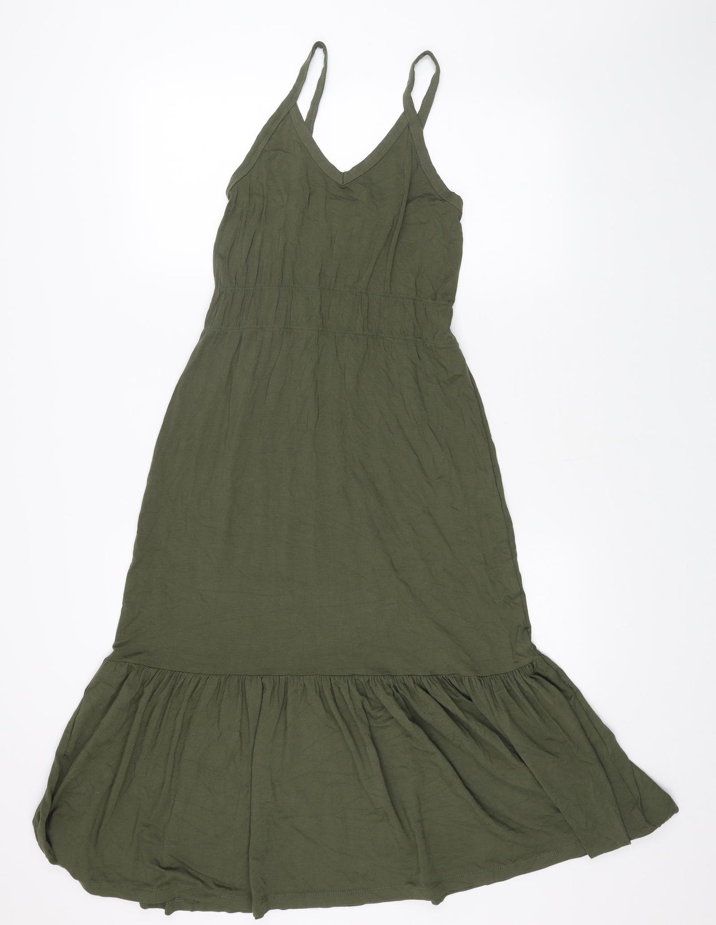 Peacocks Womens Green Viscose Slip Dress Size 8 V-Neck Pullover