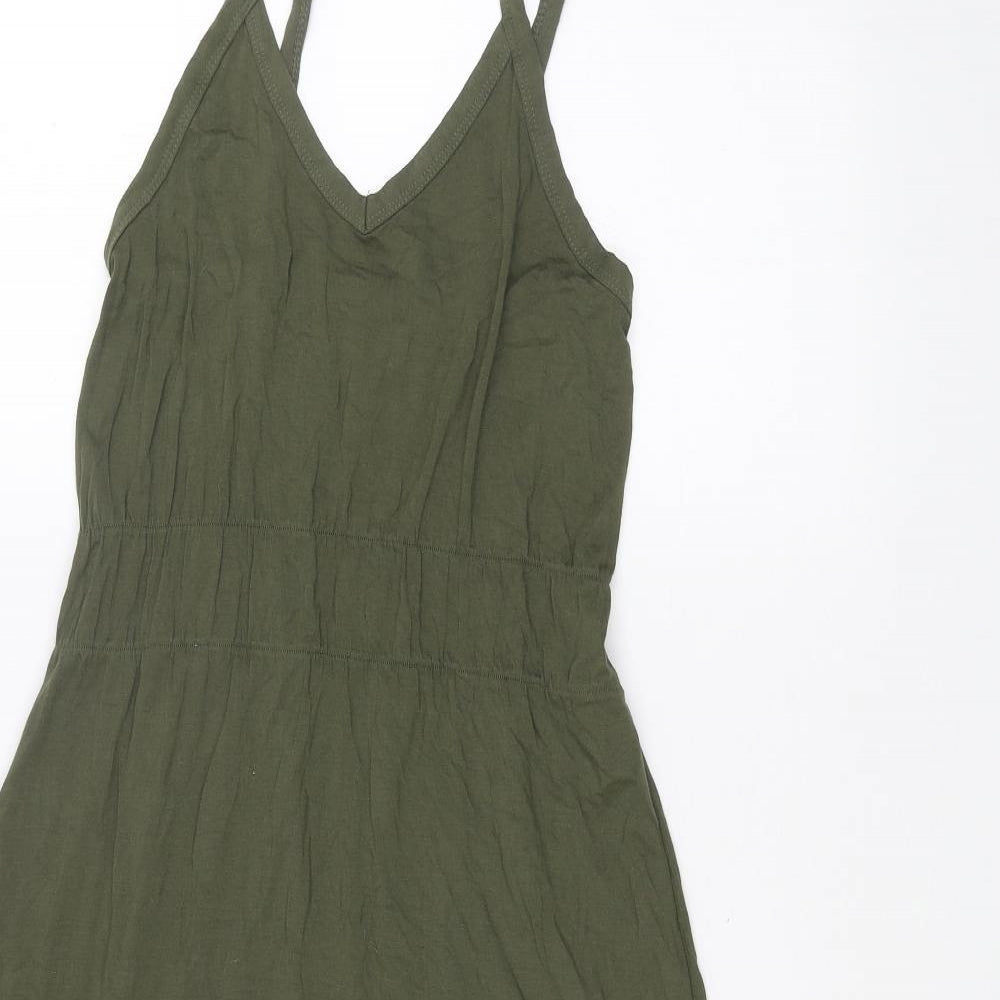 Peacocks Womens Green Viscose Slip Dress Size 8 V-Neck Pullover