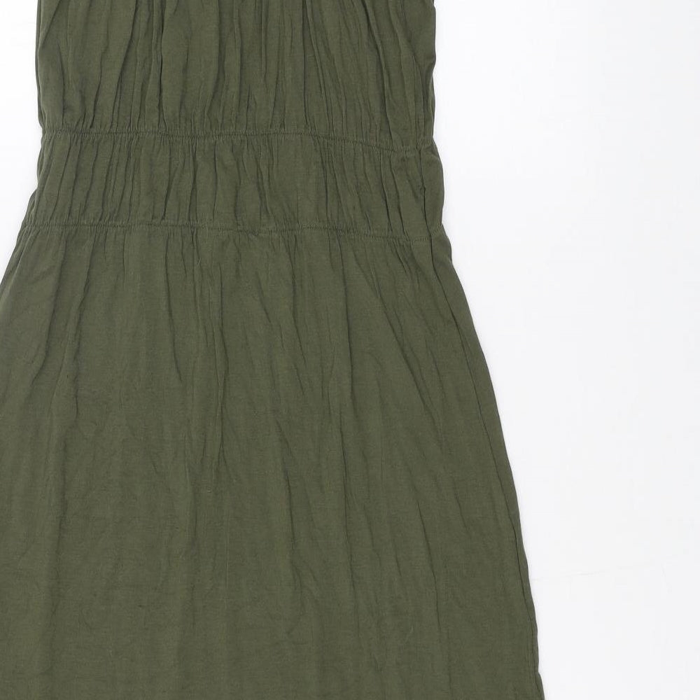 Peacocks Womens Green Viscose Slip Dress Size 8 V-Neck Pullover