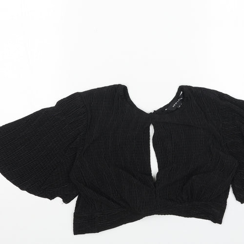 New Look Womens Black Polyester Cropped Blouse Size 8 Round Neck - Cut Out