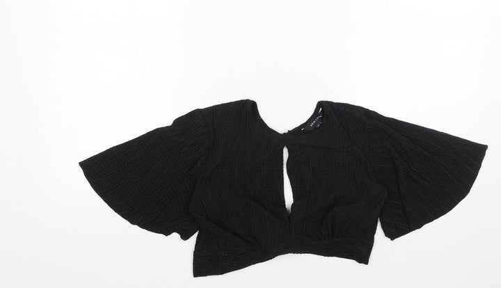 New Look Womens Black Polyester Cropped Blouse Size 8 Round Neck - Cut Out