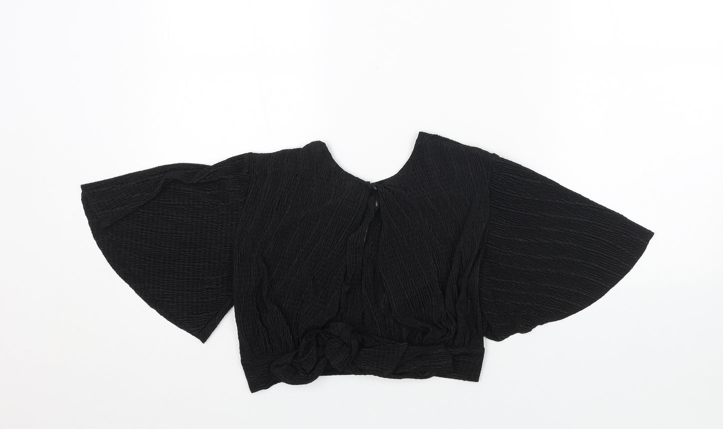 New Look Womens Black Polyester Cropped Blouse Size 8 Round Neck - Cut Out