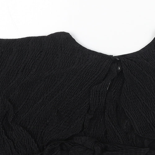 New Look Womens Black Polyester Cropped Blouse Size 8 Round Neck - Cut Out
