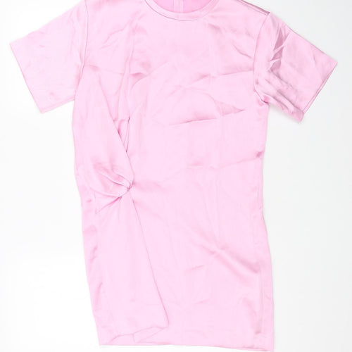 Zara Womens Pink Polyester T-Shirt Dress Size M Round Neck Zip - Front Detail
