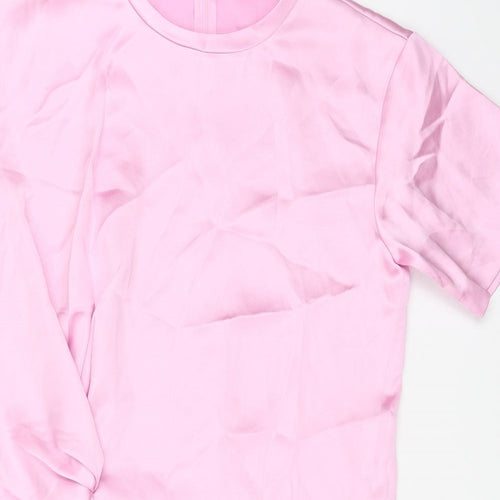 Zara Womens Pink Polyester T-Shirt Dress Size M Round Neck Zip - Front Detail