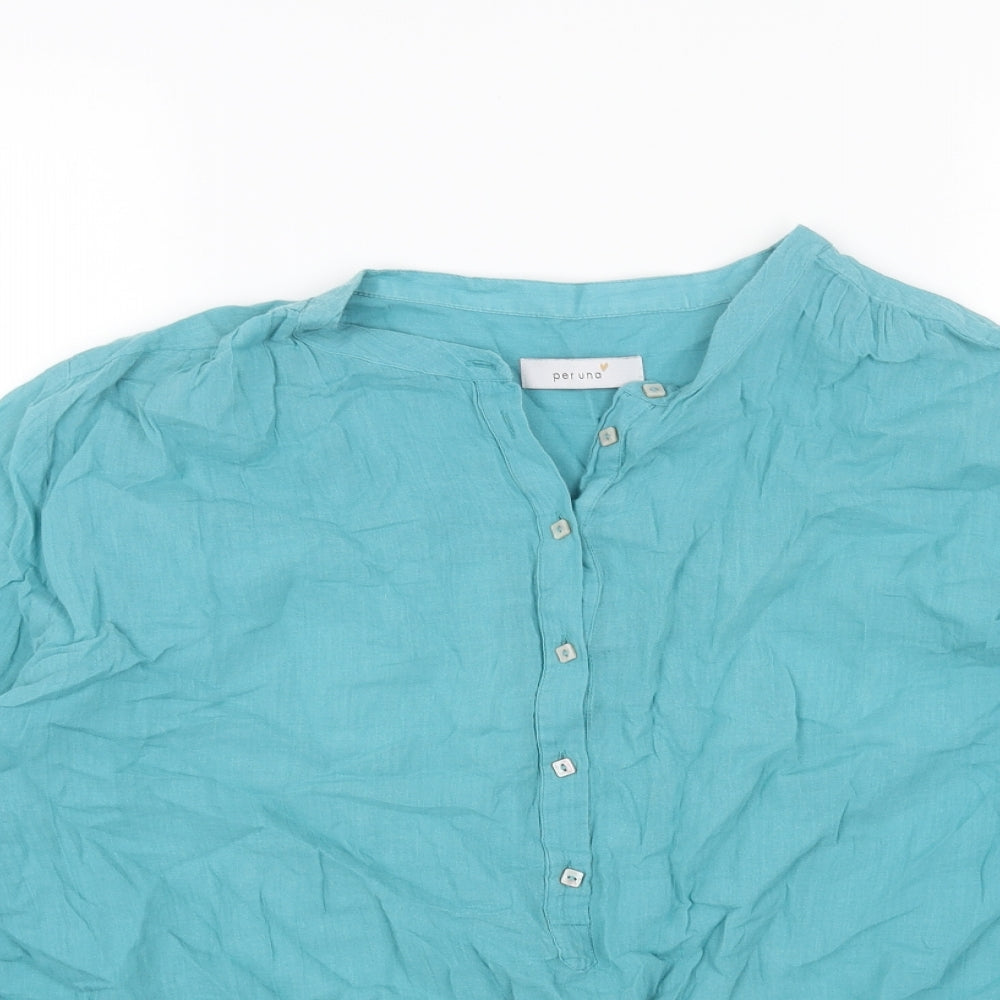 Per Una Womens Blue Cotton Basic Blouse Size 18 V-Neck