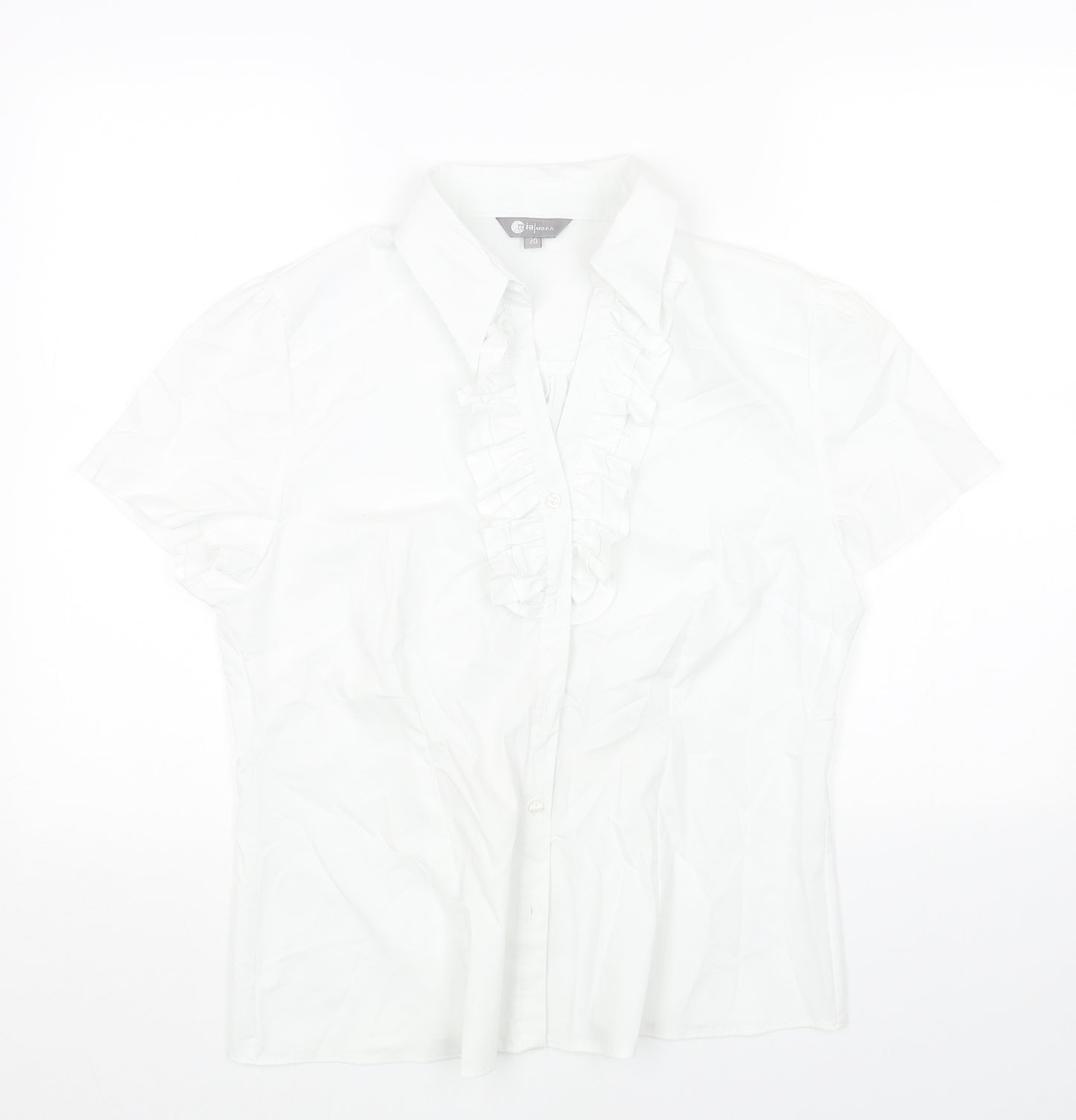 IA MODA Womens White Polyester Basic Button-Up Size 20 Collared