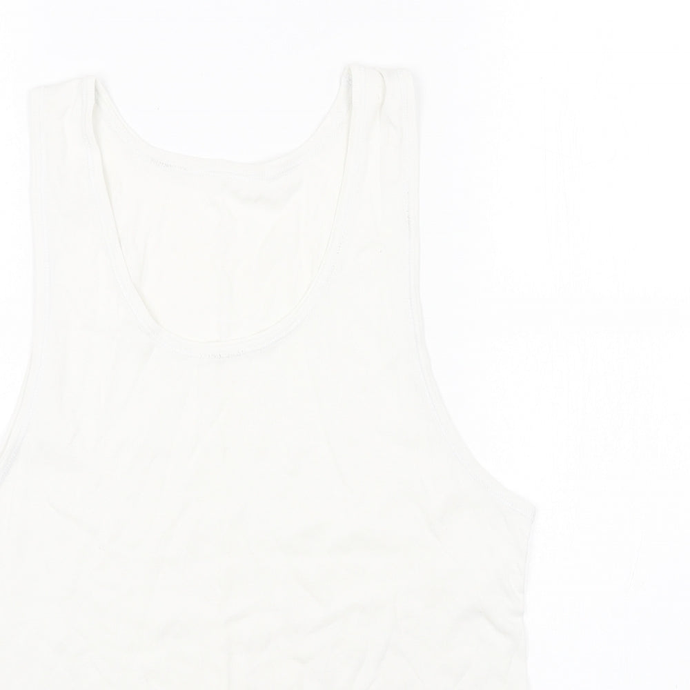 Marks and Spencer Womens White Cotton Basic Tank Size M Round Neck
