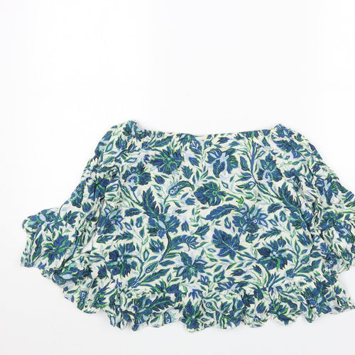 Topshop Womens Blue Floral Viscose Basic Blouse Size 8 Boat Neck