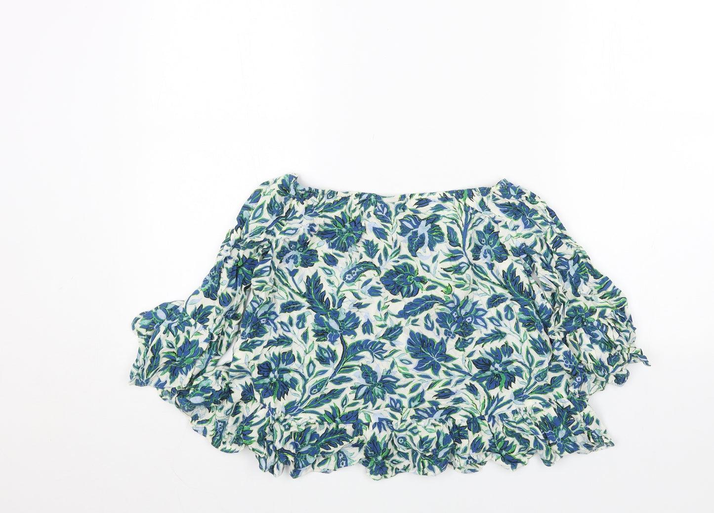 Topshop Womens Blue Floral Viscose Basic Blouse Size 8 Boat Neck